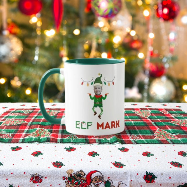 Funny elf coffee mug with your customizable face (Creator Uploaded)