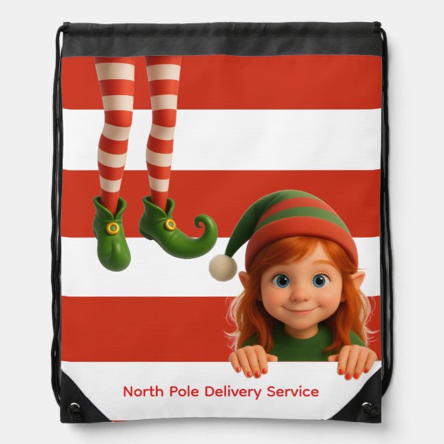 Funny Elf Face & Legs | North Pole Fun Christmas  Drawstring Bag (Front)