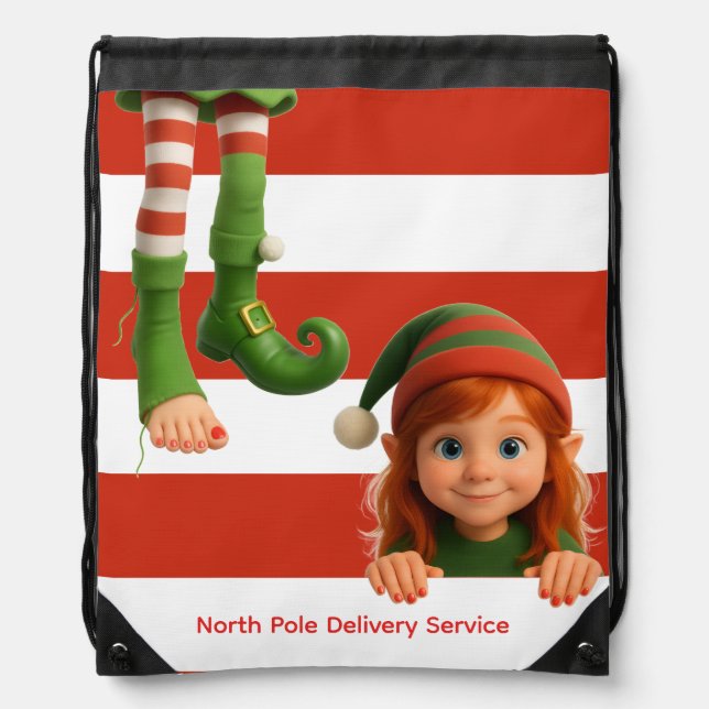 Funny Elf Face & Legs | North Pole Fun Christmas  Drawstring Bag (Front)