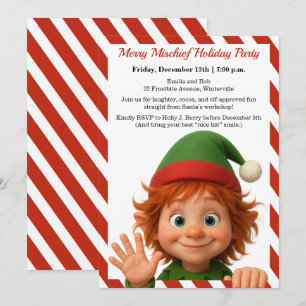 Funny Elf Faces   North Pole Fun Christmas Party  Invitation