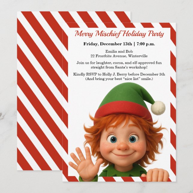Funny Elf Faces | North Pole Fun Christmas Party  Invitation (Front/Back)