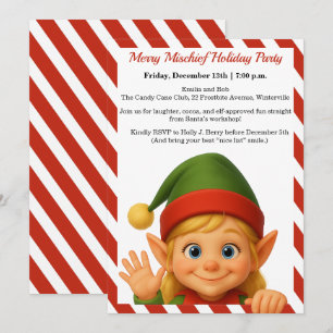 Funny Elf Faces North Pole Fun Christmas Party Invitation