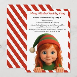 Funny Elf Faces North Pole Fun Christmas Party Invitation