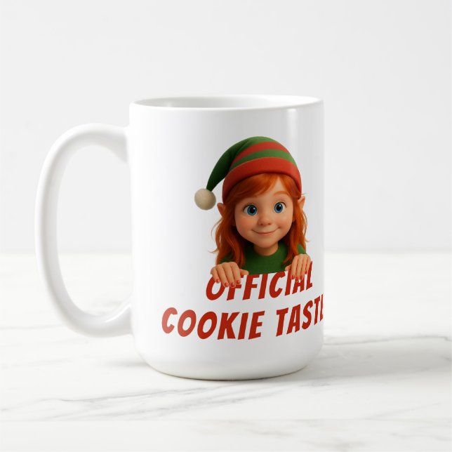Funny Elf Faces | Official Cookie Tester Christmas Coffee Mug (Left)