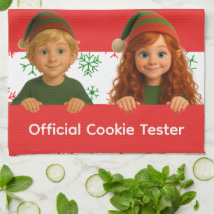 Funny Elf Faces   Official Cookie Tester Christmas Kitchen Towel