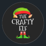 Funny Elf Family Christmas Crafty Elf Sweater Matc Classic Round Sticker<br><div class="desc">Funny Elf Family Christmas Crafty Elf Sweater Matching Elf</div>