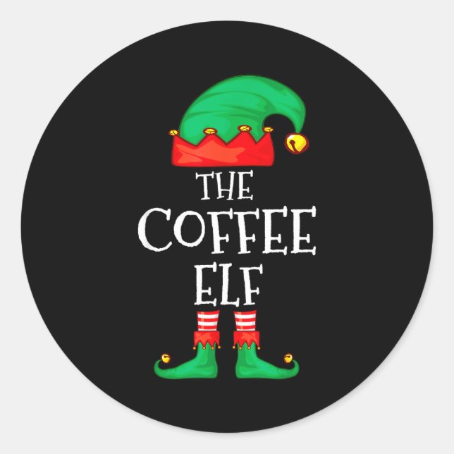 Funny Elf Family Christmas The Coffee Elf Sweater  Classic Round Sticker (Front)
