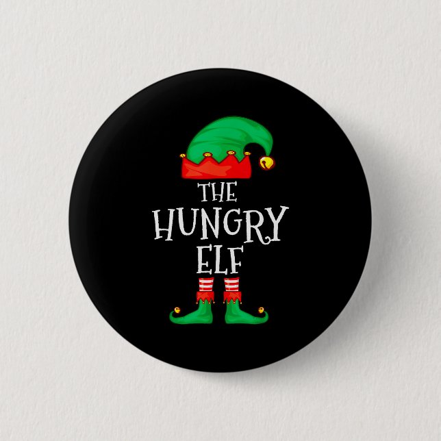 Funny Elf Family Christmas The Hungry Elf Sweater  Button (Front)