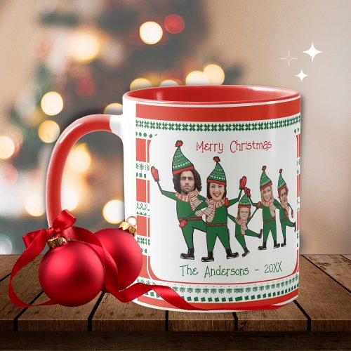 Funny Elf Family of Five Photo Red Green Christmas Mug