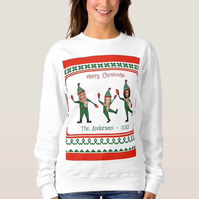 Funny Elf Family Photo Red Green Merry Christmas Sweatshirt (Front)