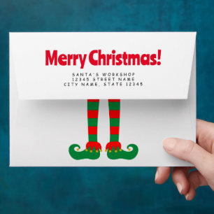 Funny elf feet Christmas envelopes for the Holiday