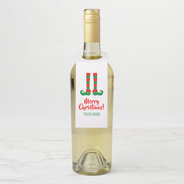 Funny elf feet Christmas paper wine bottle hanger (On Bottle)