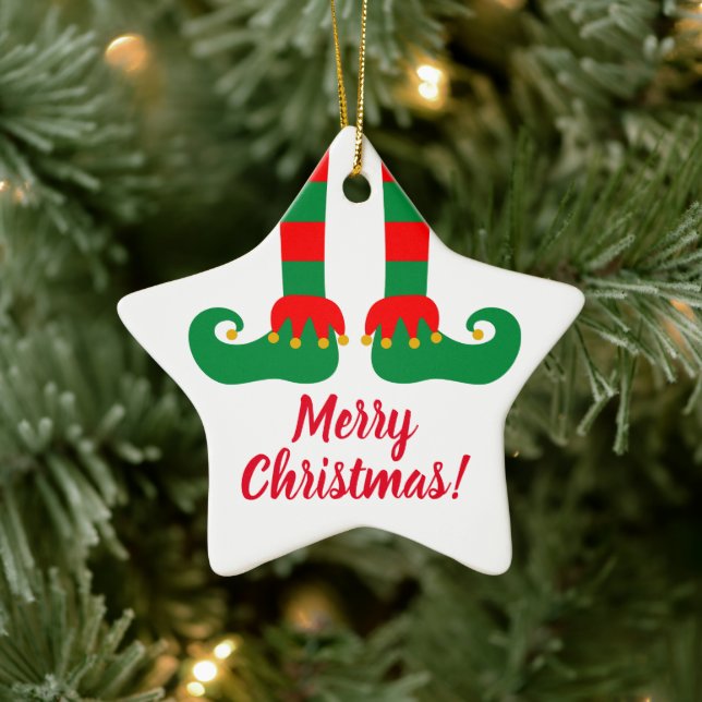 Funny elf feet Merry Christmas tree ornament gift (Tree)