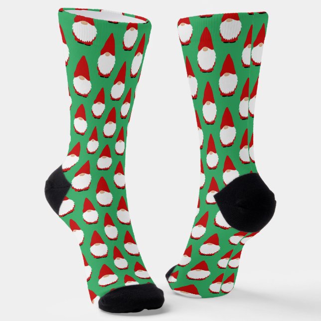 Funny elf gnome dwarves pattern Christmas socks (Angled)