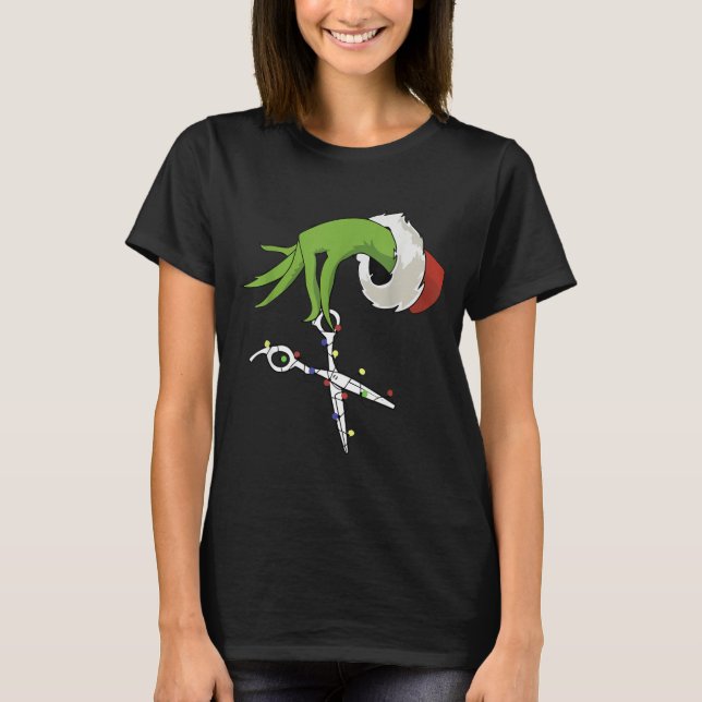 Funny Elf Hands Hair Stylist Hairdresser Scissor B T-Shirt (Front)