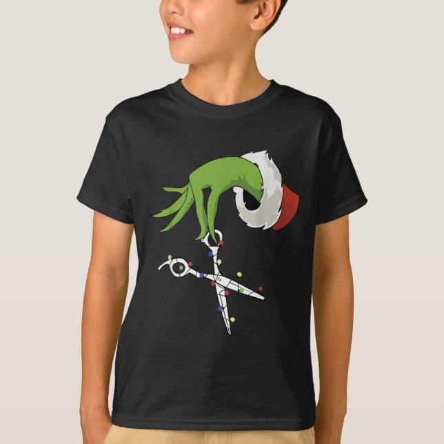 Funny Elf Hands Hair Stylist Hairdresser Scissor B T-Shirt (Front)