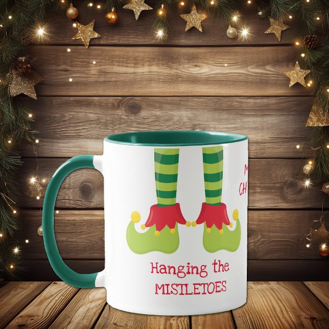 Funny Elf Hanging Mistletoes Christmas Mug (Creator Uploaded)