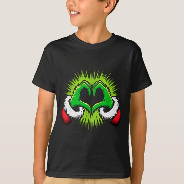 Funny Elf Heart Hands Love Christmas  T-Shirt (Front)