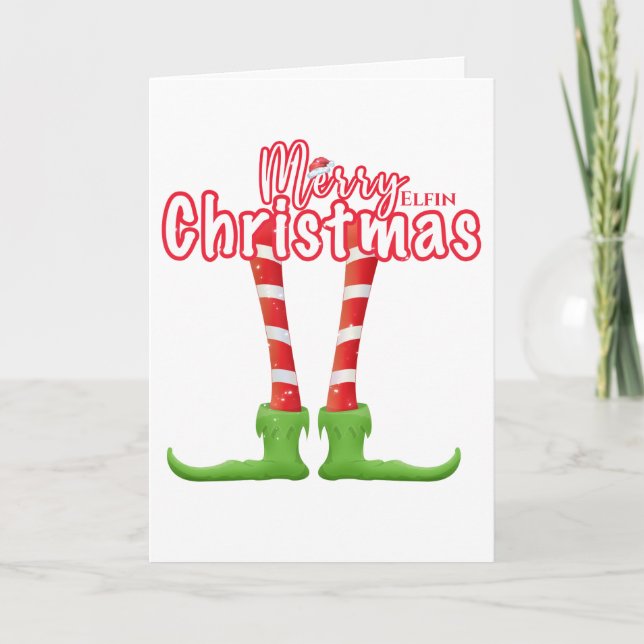Funny elf humor merry elfin Christmas cute holiday Card (Front)