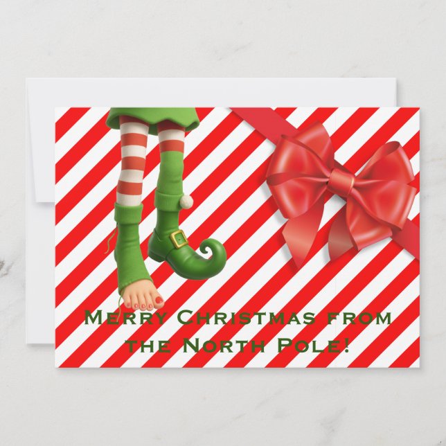 Funny Elf Legs Holiday Card | North Pole Mischief  (Front)
