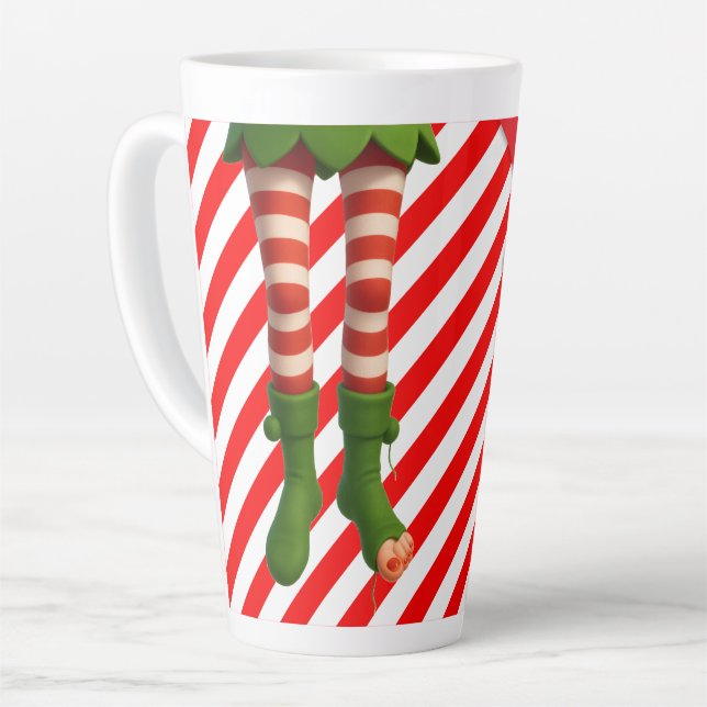 Funny Elf Legs Holiday Card | North Pole Mischief  Latte Mug (Left Angle)