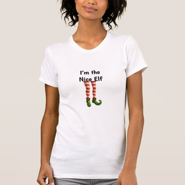 Funny Elf Legs | I’m the Nice Elf T-Shirt (Front)