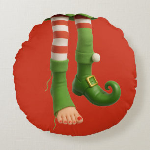 Funny Elf Legs   North Pole Christmas Humor Decor Round Pillow