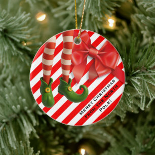 Funny Elf Legs North Pole Mischief Holiday Charm Ceramic Ornament