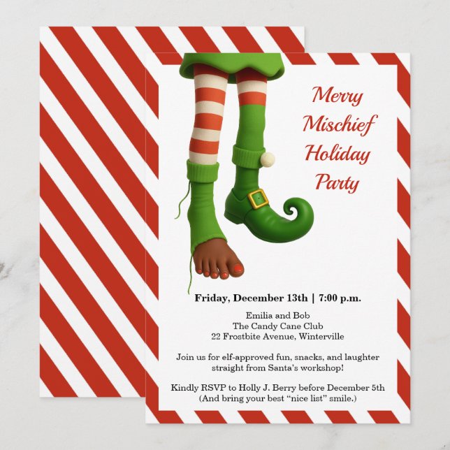 Funny Elf Legs | North Pole Mischief Holiday Invit Invitation (Front/Back)