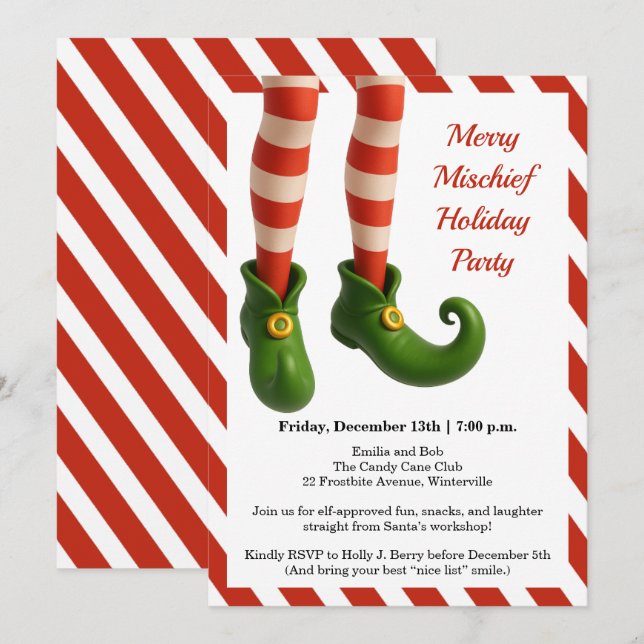 Funny Elf Legs | North Pole Mischief Holiday Invit Invitation (Front/Back)