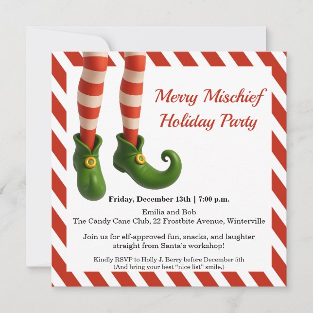 Funny Elf Legs | North Pole Mischief Holiday Invit Save The Date (Front)