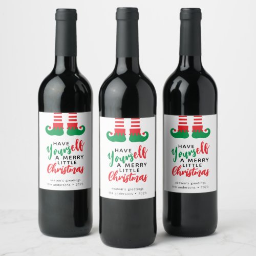 Funny Elf Merry Christmas  Wine Label