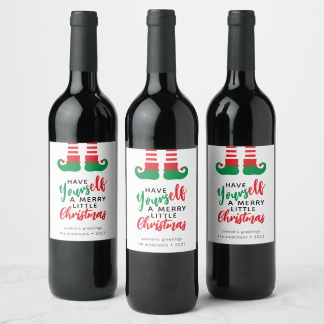 Funny Elf Merry Christmas  Wine Label (Bottles)