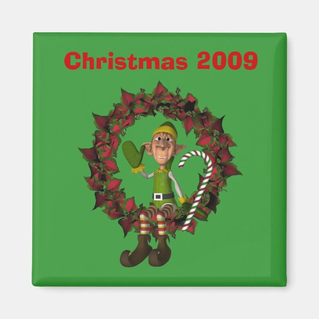 Funny Elf On Wreath Christmas Holiday Magnet (Front)