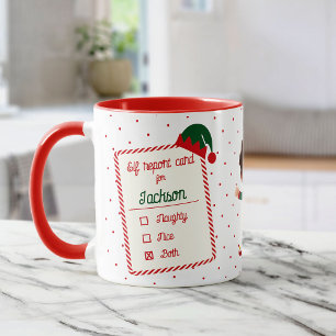 Funny Elf Report Custom Photo Christmas Holiday Mug