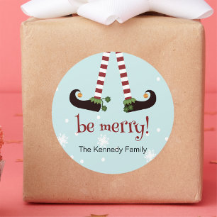 Funny Elf Round Christmas Stickers