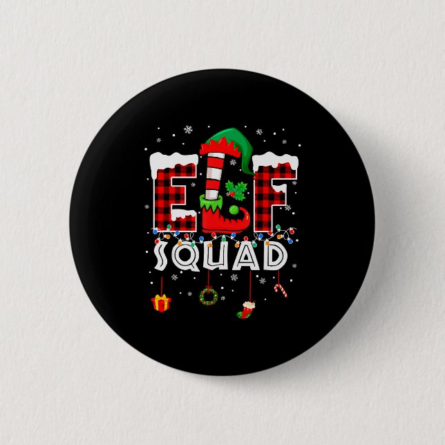 Funny Elf Squad Christmas Family Matching Pajamas  Button (Front)
