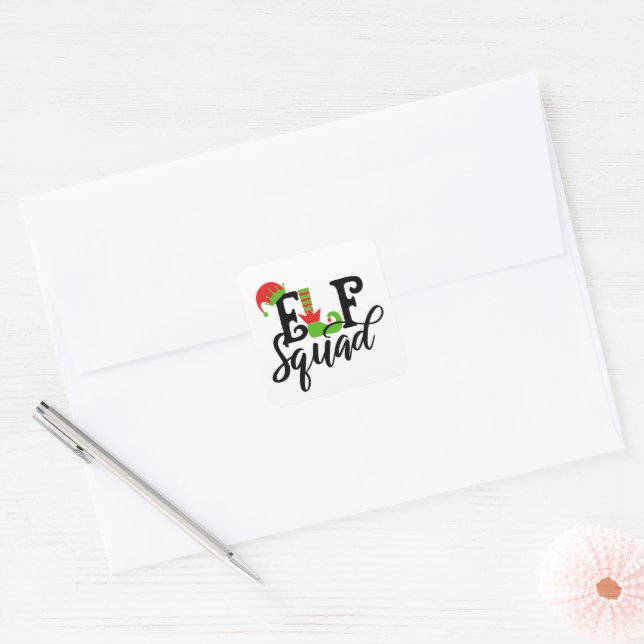 Funny elf squad Christmas word art Square Sticker (Envelope)