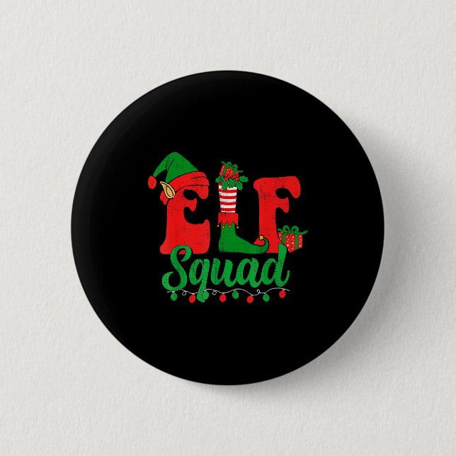 Funny Elf Squad Santa Hat Family Matching Christma Button (Front)