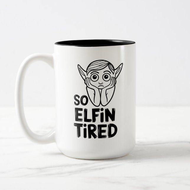Funny ELF Stocking Stuffer  Two-Tone Coffee Mug (Left)