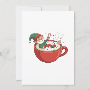 Funny Elf Taking Bathub on Matcha Drink Holiday Card