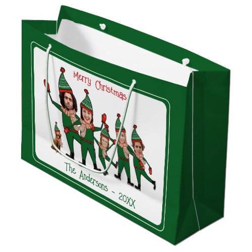 Funny Elf Your Family of Six Including Dog Green Large Gift Bag