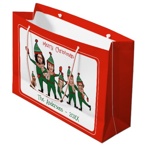 Funny Elf Your Family of Six Including Dog Red Large Gift Bag