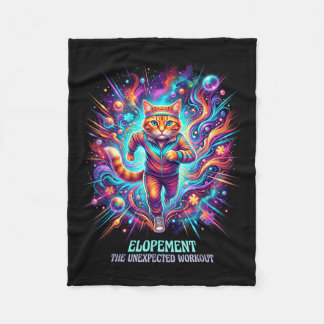 Funny Elopement The Unexpected Workout Retro Cat Fleece Blanket