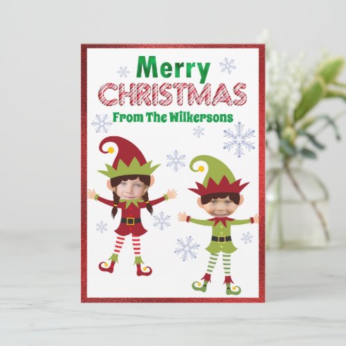 Funny Elves Custom Kids Photos Merry Christmas Holiday Card