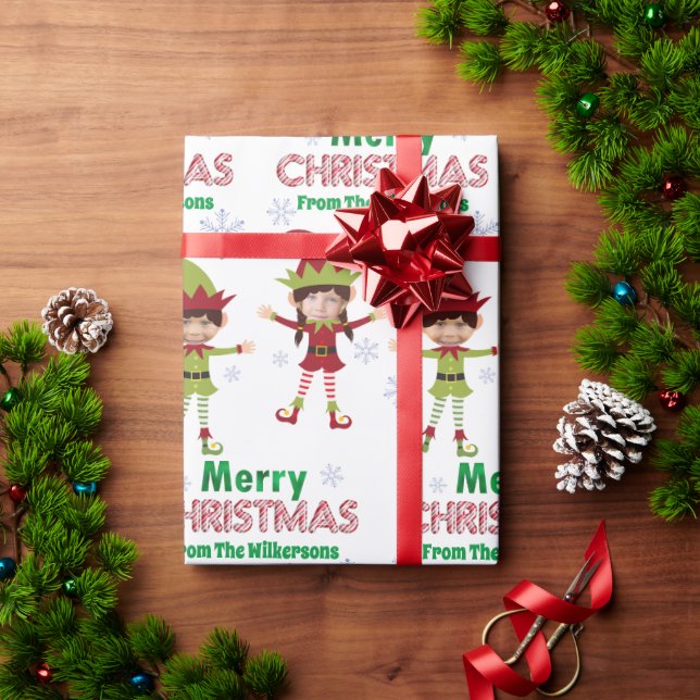 Funny Elves Custom Kids Photos Merry Christmas Wrapping Paper (Holiday Gift)