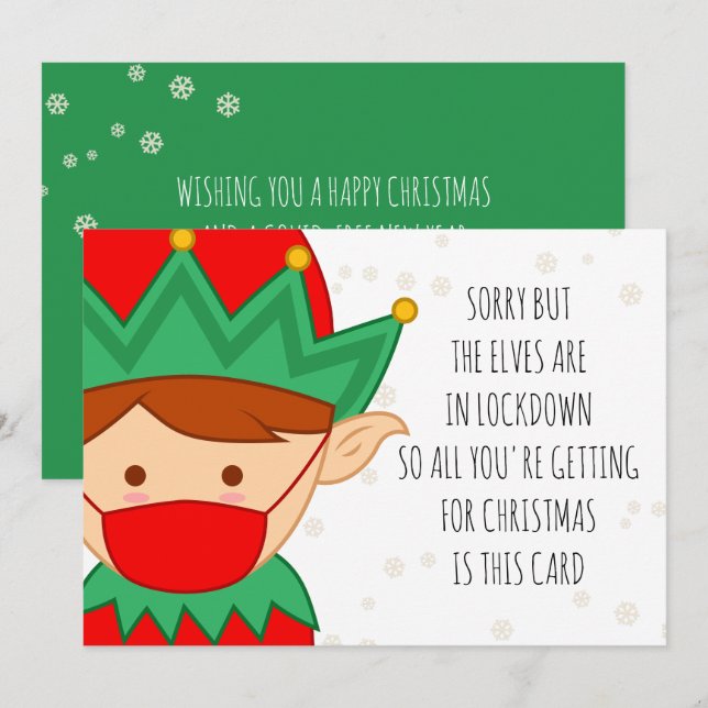 Funny Elves In Lockdown Happy Christmas Covid Holiday Card (Front/Back)