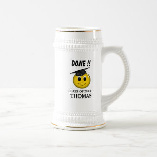 Funny Emoji "Done" Graduation Beer Stein