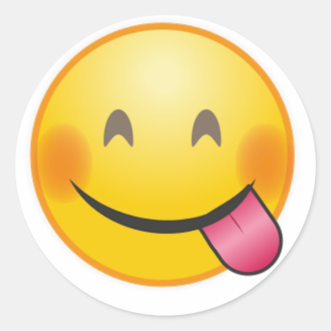 Funny Emoji face savoring delicious food yellow Classic Round Sticker (Front)