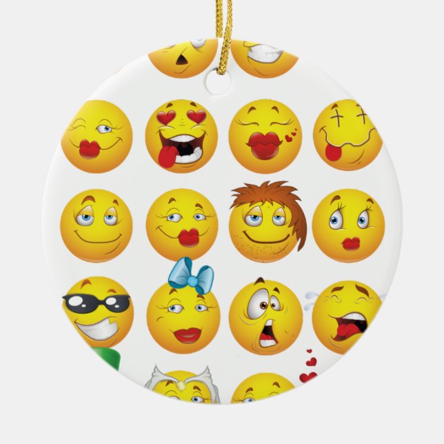 Funny Emoji Faces Cool Awesome Smiles Ceramic Ornament (Front)
